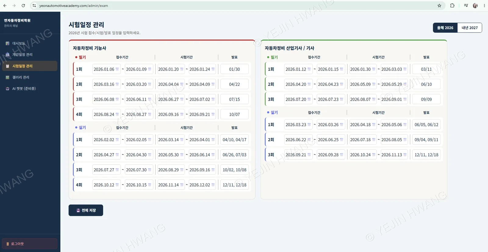 Admin dashboard
