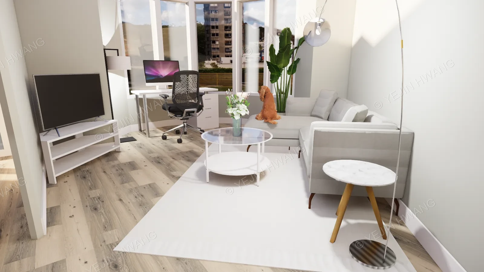 Styled and staged condo living rooms, balancing warmth with clean lines to present the space.